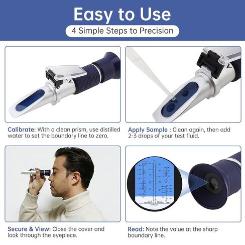 5-in-1 DEF Antifreeze Refractometer Coolant Tester Built-in ATC Hydrometer for Automotive Antifreeze, Diesel Exhaust Fluid, Ethylene Glycol or Propylene Glycol, Windshield Washer Fluid, Battery Acid in Kuwait
