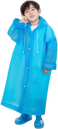 Reusable Rain Poncho – 0.16mm Thick EVA Waterproof Raincoat with Hood, One Size (Chest 43", Length 35"), Packable for Travel – Blue in Kuwait