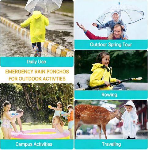 Reusable Rain Poncho – 0.16mm Thick EVA Waterproof Raincoat with Hood, One Size (Chest 43", Length 35"), Packable for Travel – Blue in Kuwait