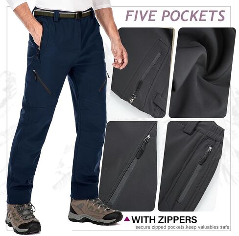 Toomett Snow pants men ski waterproof Hiking Insulated Fleece Lined winter Outdoor softshell cargo pants6078,Blue,38 in Kuwait
