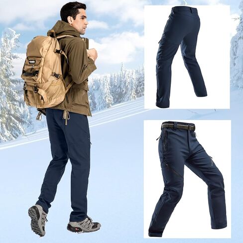 Toomett Snow pants men ski waterproof Hiking Insulated Fleece Lined winter Outdoor softshell cargo pants6078,Blue,38 in Kuwait
