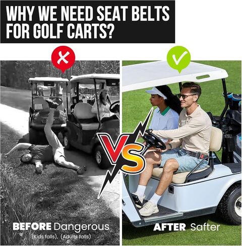 Universal Golf Cart Seat Belt Adjustable, 2 Pack Golf Cart Seat Lap Strap Belts Kit Universal Golf Cart Belt Kit Front Rear for Yamaha UTV EZGO, Club Car, Go Kart Not Include Bolts in Kuwait