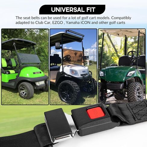 Universal Golf Cart Seat Belt Adjustable, 2 Pack Golf Cart Seat Lap Strap Belts Kit Universal Golf Cart Belt Kit Front Rear for Yamaha UTV EZGO, Club Car, Go Kart Not Include Bolts in Kuwait