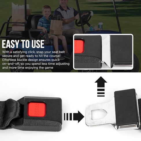 Universal Golf Cart Seat Belt Adjustable, 2 Pack Golf Cart Seat Lap Strap Belts Kit Universal Golf Cart Belt Kit Front Rear for Yamaha UTV EZGO, Club Car, Go Kart Not Include Bolts in Kuwait