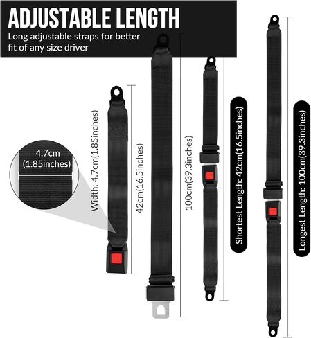 Universal Golf Cart Seat Belt Adjustable, 2 Pack Golf Cart Seat Lap Strap Belts Kit Universal Golf Cart Belt Kit Front Rear for Yamaha UTV EZGO, Club Car, Go Kart Not Include Bolts in Kuwait