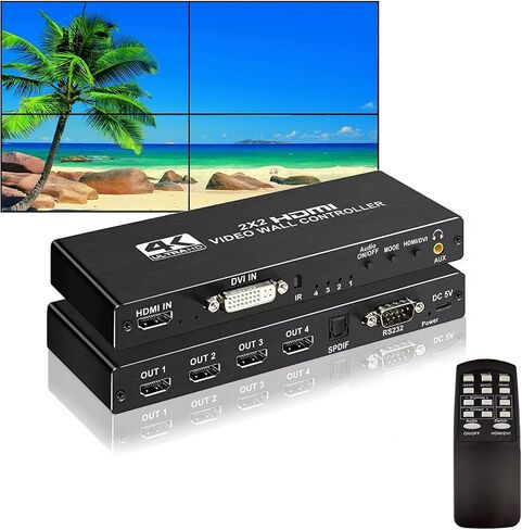4K HDMl Video Wall Controller 2x2, 180° Rotate Video Wall Processor with IR Remote, 8 Splicing Modes 1x1 1x2 1x3 1x4 2x1 3x1 4x1, Combine 4 Screens into 1 Wall Display in Kuwait