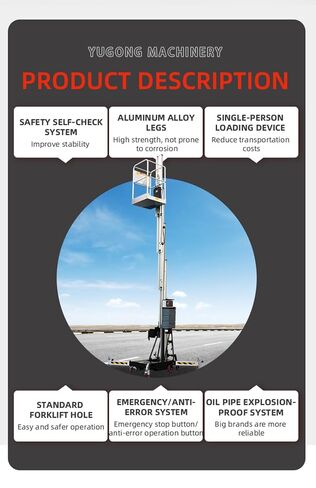8m–12m Single Mast Aluminum Alloy Aerial Work Lift Electric Vertical Maintenance Platform for Warehouse Ceiling Repair Compact Portable Design Customizable in Kuwait
