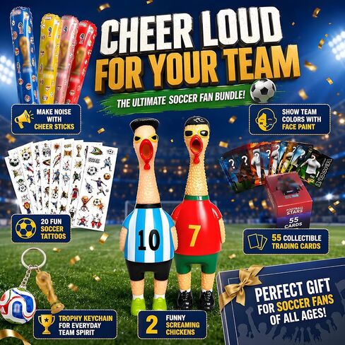 2026 Soccer Tournament Extra Large Schedule Poster, Soccer Trading Cards Set, 20 Sheets Footable Tattoos, Keychain, 2Pcs Screaming Chicken&4Pcs Cheering Balloon Stick for Fans Gifts Party Decorations in Kuwait