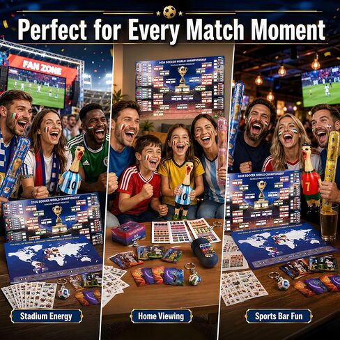 2026 Soccer Tournament Extra Large Schedule Poster, Soccer Trading Cards Set, 20 Sheets Footable Tattoos, Keychain, 2Pcs Screaming Chicken&4Pcs Cheering Balloon Stick for Fans Gifts Party Decorations in Kuwait