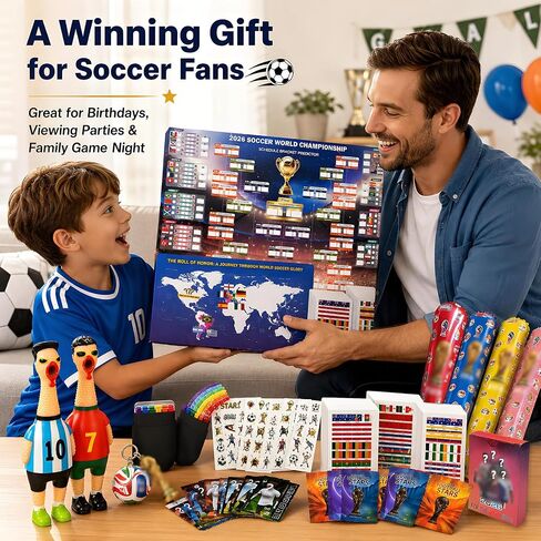 2026 Soccer Tournament Extra Large Schedule Poster, Soccer Trading Cards Set, 20 Sheets Footable Tattoos, Keychain, 2Pcs Screaming Chicken&4Pcs Cheering Balloon Stick for Fans Gifts Party Decorations in Kuwait