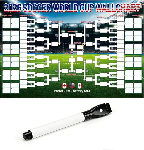 Allyix 2026 Global Soccer Championship Schedule Poster, 23.6x16.5 Inch Dry Erase Match Tracker with Pen, Large Tournament Wall Decor for Home, Office & Fan Gatherings in Kuwait