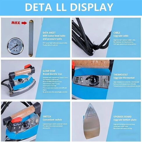 Heavy-Duty Steam Press Iron, 5L Stainless Steel Boiler, Auto Power-Off Thermostat, Double Safety Valves, Adjustable Temperature for Garment Factories in Kuwait