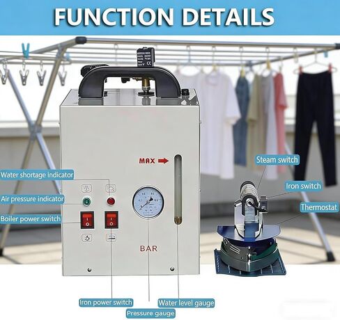 Heavy-Duty Steam Press Iron, 5L Stainless Steel Boiler, Auto Power-Off Thermostat, Double Safety Valves, Adjustable Temperature for Garment Factories in Kuwait