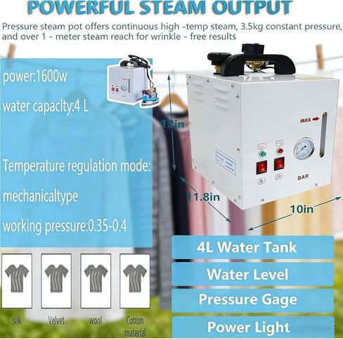 Heavy-Duty Steam Press Iron, 5L Stainless Steel Boiler, Auto Power-Off Thermostat, Double Safety Valves, Adjustable Temperature for Garment Factories in Kuwait