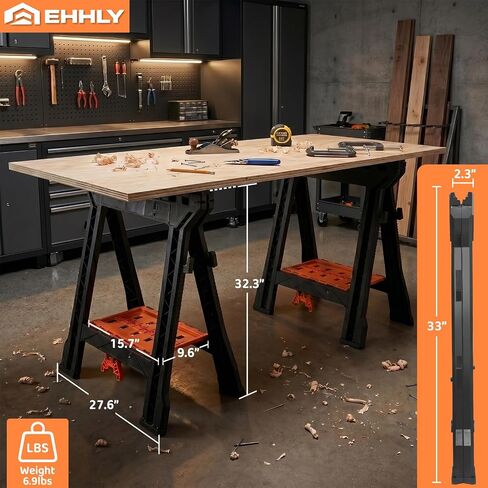EHHLY Folding Saw Horses 2 Pack, Heavy Duty 1000 lbs Capacity with Sawbucks in Kuwait