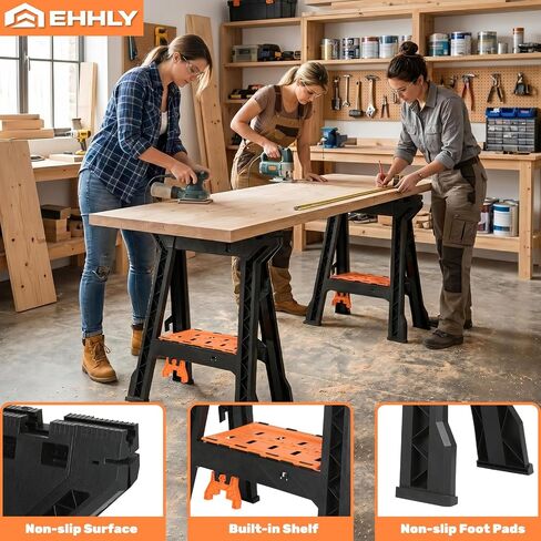 EHHLY Folding Saw Horses 2 Pack, Heavy Duty 1000 lbs Capacity with Sawbucks in Kuwait
