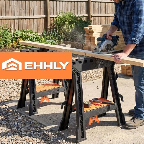 EHHLY Folding Saw Horses 2 Pack, Heavy Duty 1000 lbs Capacity with Sawbucks in Kuwait