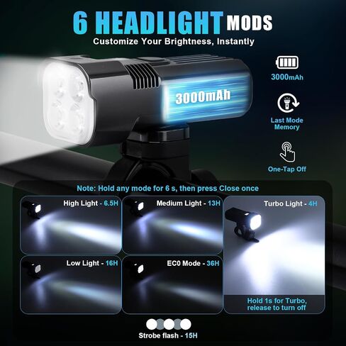 Bike Light for Night Riding, 2000LM Bicycle Headlight & Taillight, Multiple Modes, 3000mAh USB C Rechargeable Waterproof LED Bright Bike Headlights for Cyclists and Road Mountain and Commuters in Kuwait