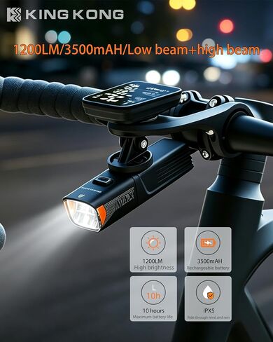 Kingkong X7MAX Bike Light, Super Bright High/Low Beam Modes, Garmin & Wahoo Compatible, Replaceable 18650 Battery, USB Rechargeable Waterproof Bicycle Headlight for Road & Mountain Night Riding in Kuwait