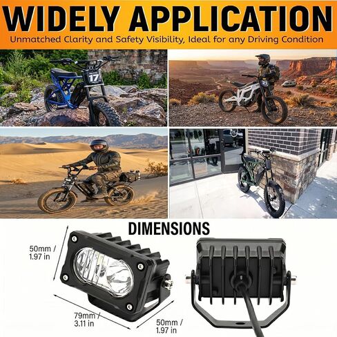 ضوء باجا لRidstar Q20 / H20 / H26 3-Pin Julet Plug and Play Ebike Headlight 30W LED 10V-80V جهد ​​عريض IP68 مقاوم للماء على الطرق الوعرة مصباح أمامي من الألومنيوم بالكامل مع دعامة مزدوجة وكابل محول in Kuwait