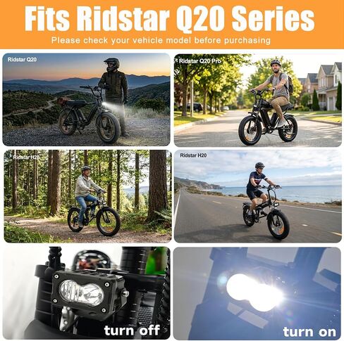ضوء باجا لRidstar Q20 / H20 / H26 3-Pin Julet Plug and Play Ebike Headlight 30W LED 10V-80V جهد ​​عريض IP68 مقاوم للماء على الطرق الوعرة مصباح أمامي من الألومنيوم بالكامل مع دعامة مزدوجة وكابل محول in Kuwait