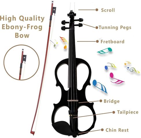 Electric violin 4/4 full-size; Black silent electric violin in Kuwait