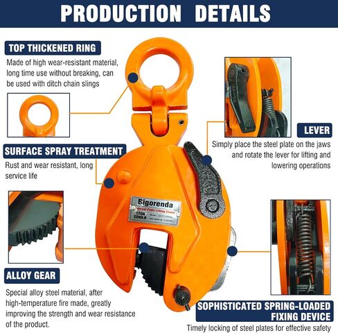 Plate Lifting Clamp 2200lb, 1Ton Load Capacity Vertical Plate Clamp, Vertical Plate Lifting Clamps Jaw Opening up to 0.6 inch,Welding Clamp for Lifting Transporting and Building in Saudi Arabia