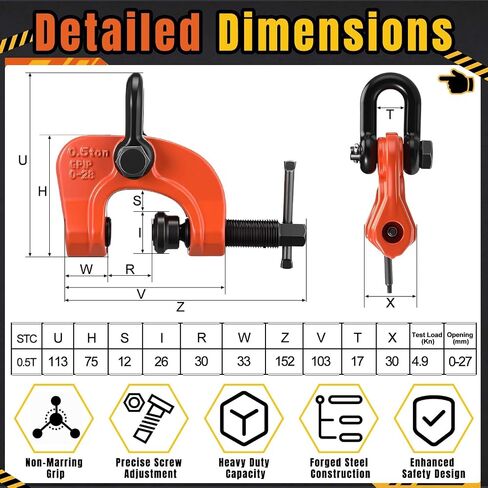 Frienda Plate Lifting Clamp 1100 Lbs/0.5t Horizontal Vertical Screw Adjustable Plate Clamp Adjustable Opening 0-1.1 Inch Forged Steel for Construction Heavy Lifting and Transporting, Non-marring in Kuwait