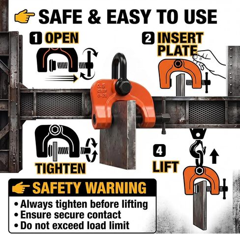 Frienda Plate Lifting Clamp 1100 Lbs/0.5t Horizontal Vertical Screw Adjustable Plate Clamp Adjustable Opening 0-1.1 Inch Forged Steel for Construction Heavy Lifting and Transporting, Non-marring in Kuwait
