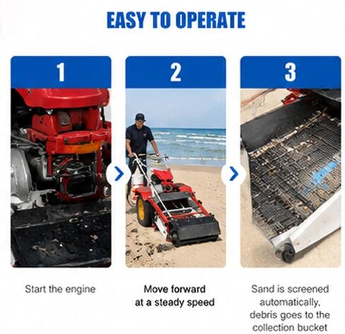 Hand Push Beach Cleaning Machine Manual Sand Screening Sifter Equipment for Sand Sifting, Coastal Maintenance Tourist Beach in Saudi Arabia