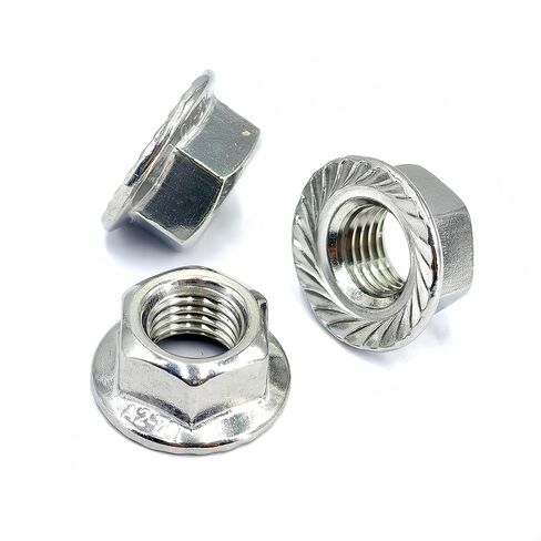 M10x1.25 Serrated Flange Hex Lock Nuts 10 Pcs 304 Stainless Steel 18-8, Full Thread, Hex Drive, Bright Finish in Kuwait