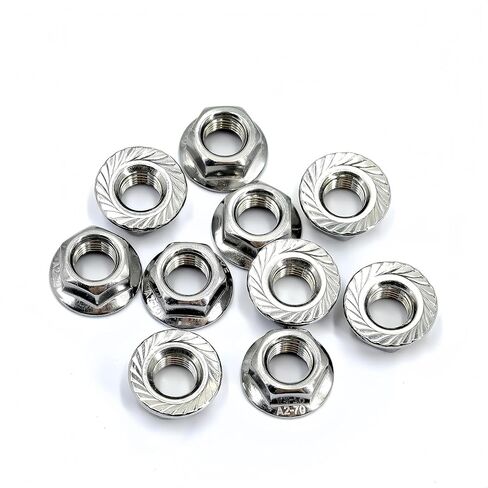 M10x1.25 Serrated Flange Hex Lock Nuts 10 Pcs 304 Stainless Steel 18-8, Full Thread, Hex Drive, Bright Finish in Kuwait