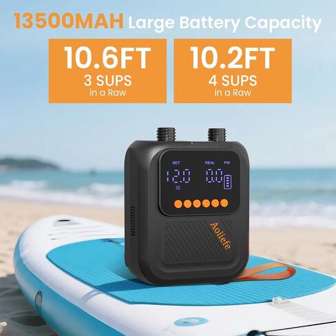 Portable Electric Paddle Board Pump, 20PSI SUP pump for Paddleboard,Dual Stage Inflation&Deflation, Auto-Off and 12V DC connector for Stand-Up Paddle Boards, Kayaks, Boats & Inflatables in Kuwait