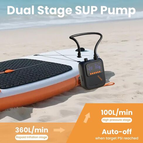 Portable Electric Paddle Board Pump, 20PSI SUP pump for Paddleboard,Dual Stage Inflation&Deflation, Auto-Off and 12V DC connector for Stand-Up Paddle Boards, Kayaks, Boats & Inflatables in Kuwait