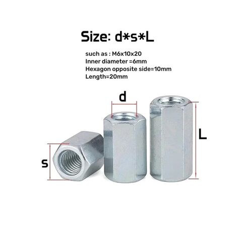 20-10pcs Carbon Steel Hexagonal Extension Nut M6-M20 Galvanized Double Thread Joint(M10x13x40-10pcs) in Kuwait