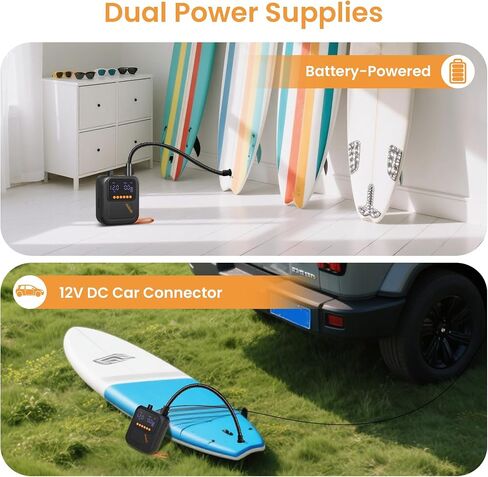 Portable Electric Paddle Board Pump, 20PSI SUP pump for Paddleboard,Dual Stage Inflation&Deflation, Auto-Off and 12V DC connector for Stand-Up Paddle Boards, Kayaks, Boats & Inflatables in Kuwait