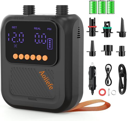 Portable Electric Paddle Board Pump, 20PSI SUP pump for Paddleboard,Dual Stage Inflation&Deflation, Auto-Off and 12V DC connector for Stand-Up Paddle Boards, Kayaks, Boats & Inflatables in Kuwait