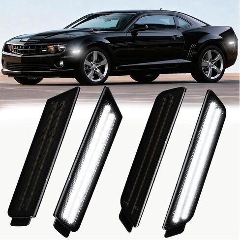 NoxiAnto LED Side Marker Lights for Chevy Camaro 2010-2015, 5th Gen Full LED White Front & Rear Bumper Marker Lamps Smoked Lens, Pack of 4 in Saudi Arabia