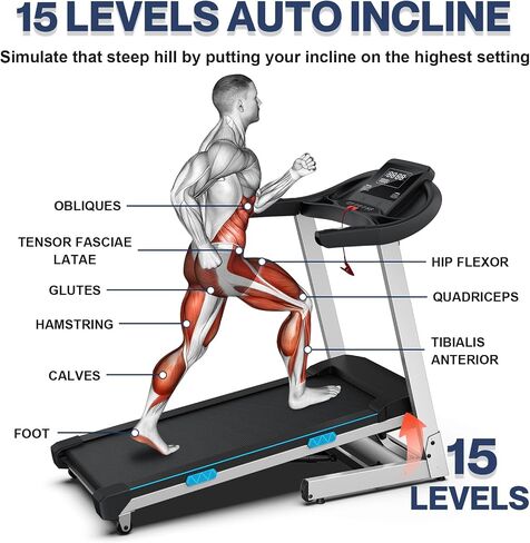 جهاز مشي منزلي من WELLFIT سعة 400+ رطل، جهاز مشي شديد التحمل 4.0 حصان، 15% تسلق تلقائي للجري، جهاز مشي قابل للطي مع درابزين، حزام عريض 18*43 بوصة، 95% مثبت مسبقًا، جهاز مشي تجاري صغير in Kuwait