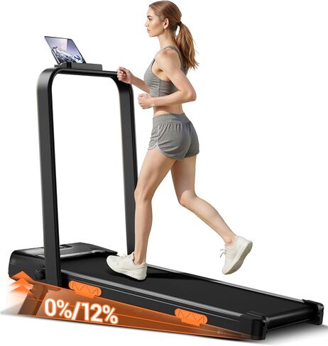 12% Incline Walking Pad Treadmill, Under Desk Treadmills for Home | Foldable Treadmill, Compact, Portable, 2.5HP Brushless, Home Office, Reomte Control, 300Lbs Capacity, LED Display in Kuwait
