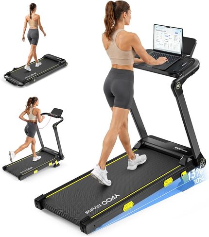 YPOO 13% Incline Treadmill, Walking Pad Treadmill with Handle Bar, Portable Folding Walking Treadmills for Home with Desk & App in Kuwait