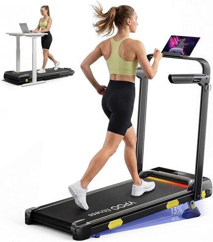 YPOO 13% Incline Treadmill, Walking Pad Treadmill with Handle Bar, Portable Folding Walking Treadmills for Home with Desk & App in Saudi Arabia