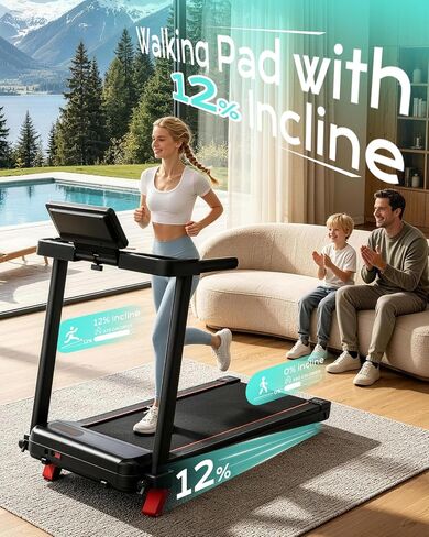 TREAFLOW Walking Pad with Incline, Foldable Treadmill with Handrail for Home Office, Portable Walking Machine, Low Noise, LED Display, 6.2 MPH in Kuwait