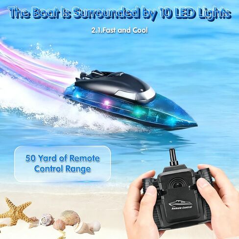 قارب RC مع بطارية 1800 مللي أمبير في الساعة، قارب شفاف للتحكم عن بعد مع 10 مصابيح LED، لعبة قارب سريع مزدوج مقاوم للماء بتردد 2.4 جيجا هرتز للأطفال والكبار، هدية للأولاد والبنات للبحيرة وحمام السباحة in Kuwait