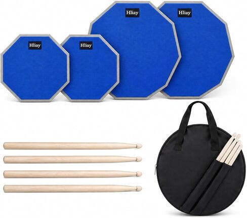 12 Inch + 8 Inch Double Sided Silent Drum Practice Pad Set, Professional Rubber Snare Drum Pad with 2 Pairs 5A Nylon Tip Drum Sticks, Portable Travel Drumming Accessories for Beginners & Adults (Gray) in Saudi Arabia