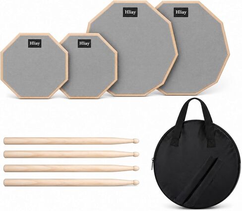 12 Inch + 8 Inch Double Sided Silent Drum Practice Pad Set, Professional Rubber Snare Drum Pad with 2 Pairs 5A Nylon Tip Drum Sticks, Portable Travel Drumming Accessories for Beginners & Adults (Gray) in Saudi Arabia
