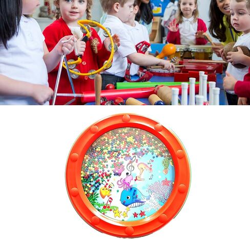 Wave Bead Ocean Drum, Plastic Sea Sound Drum Educational Gentle Ocean Sound Percussion for Children Adults (10in Orange in Saudi Arabia