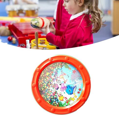 Wave Bead Ocean Drum, Plastic Sea Sound Drum Educational Gentle Ocean Sound Percussion for Children Adults (10in Orange in Saudi Arabia