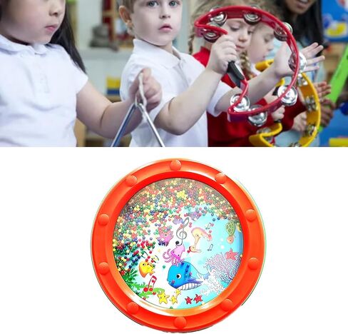 Wave Bead Ocean Drum, Plastic Sea Sound Drum Educational Gentle Ocean Sound Percussion for Children Adults (10in Orange in Saudi Arabia