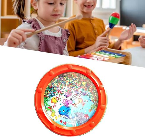 Wave Bead Ocean Drum, Plastic Sea Sound Drum Educational Gentle Ocean Sound Percussion for Children Adults (10in Orange in Saudi Arabia